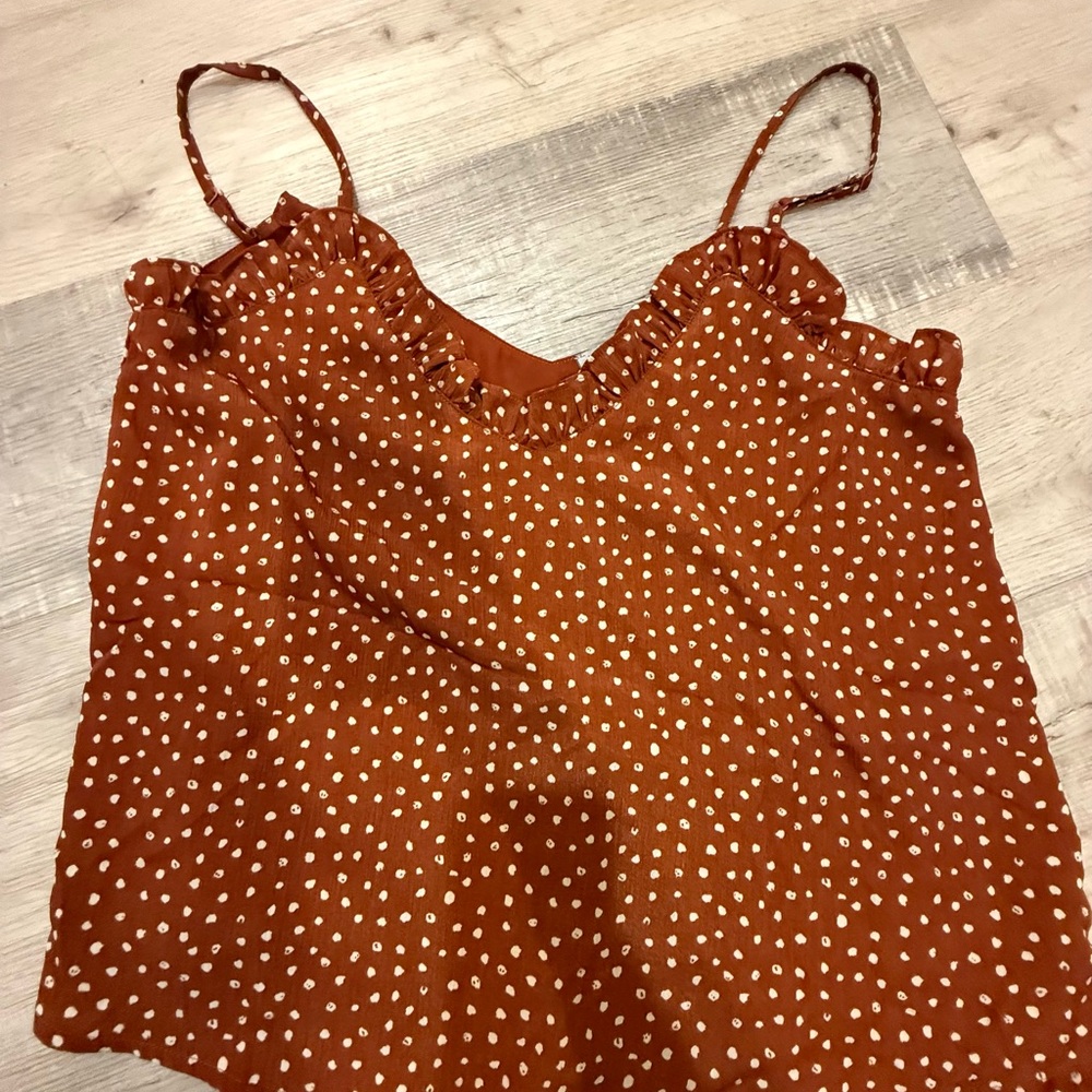 Wishlist Rust Polka Dot Ruffle Cami Top - Size M